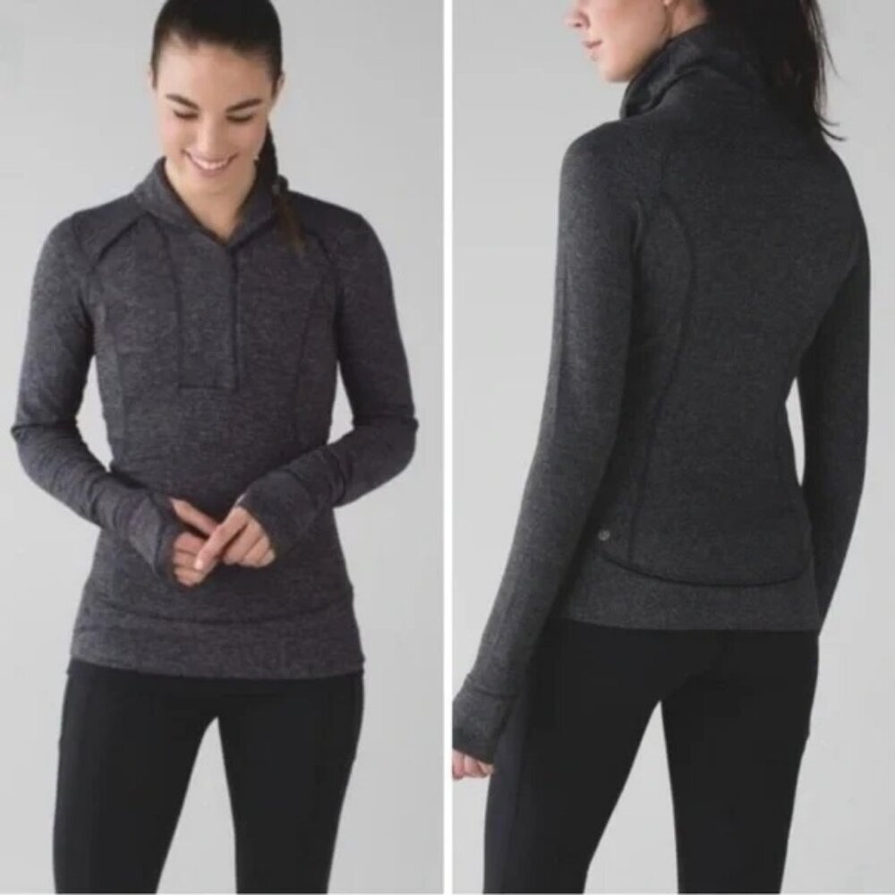 Lululemon Think‎ Fast Long Sleeve Knit Shirt Black Grey Size 6